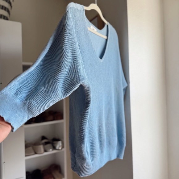 Peyton Primrose Light Blue V-Neck 3/4 Sleeve Relaxed Fit Sweater Plus Size 1X - Picture 2 of 7